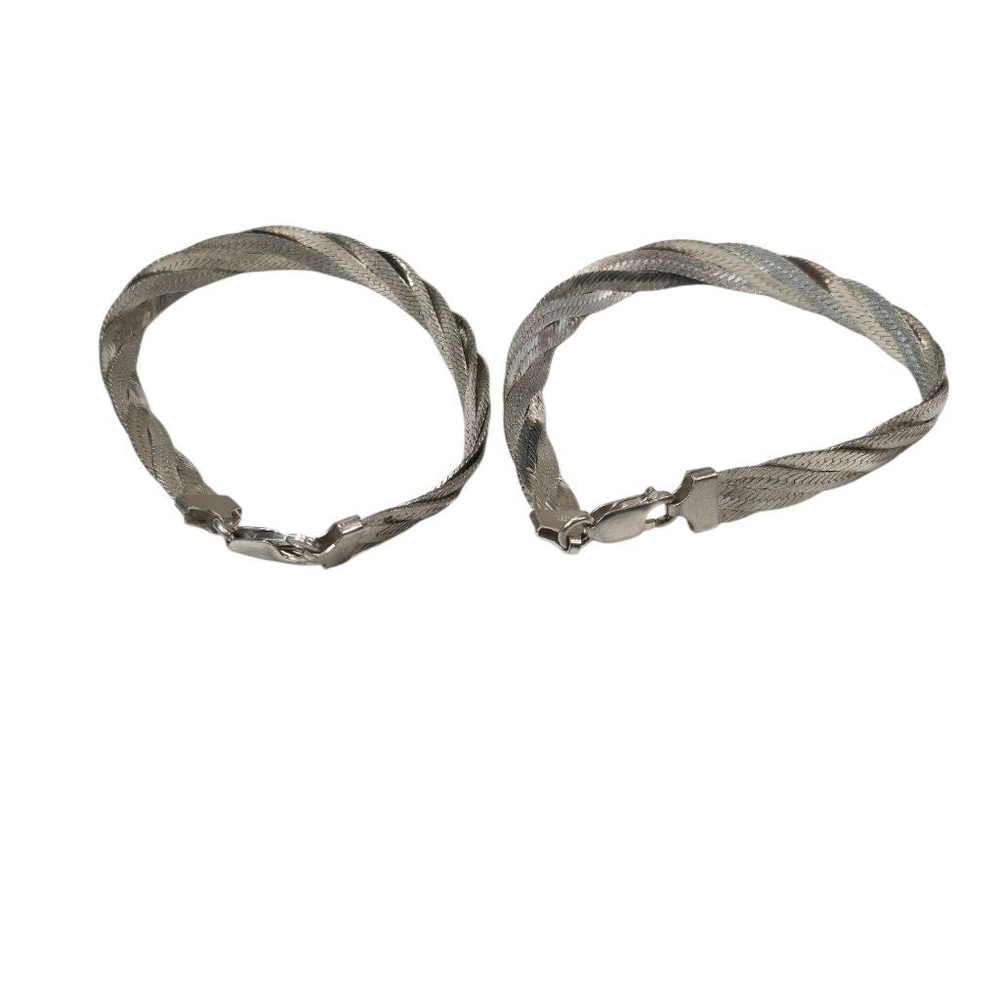 Solid 925 Sterling Silver Ladies Bracelet Twisted Braided Herringbone 6mm Italy